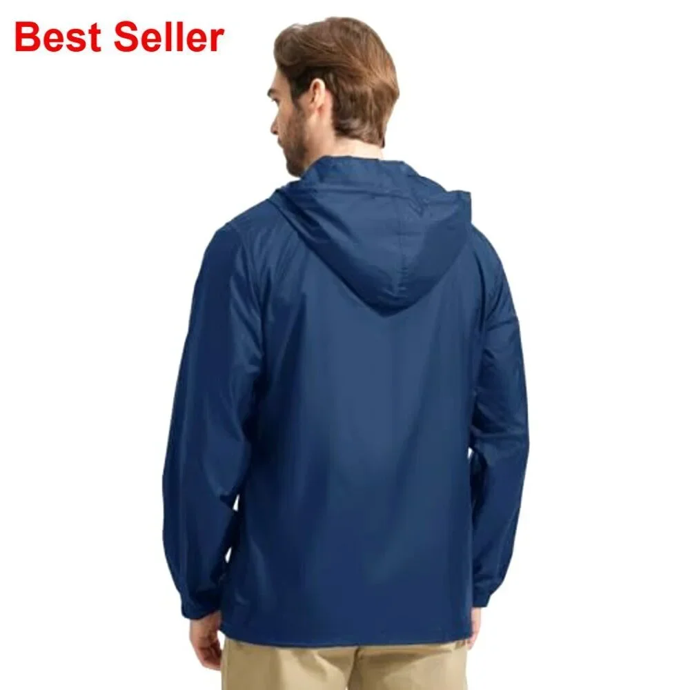 2 Pack Men's Rain Jacket Packable Lightweight Waterproof Hooded Windbreaker